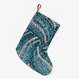 bohemian girly chic silver grey turquoise blue small christmas stocking
