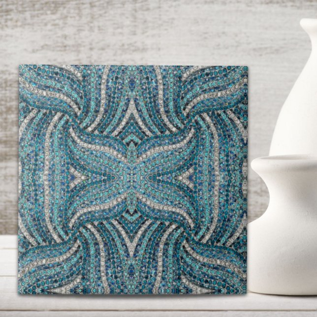 bohemian girly chic silver grey turquoise blue tile (bohemian girly chic silver grey turquoise blue ceramic tile)