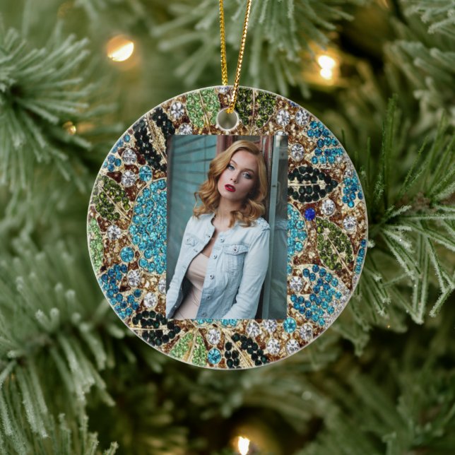 bohemian girly chic silver turquoise blue flower ceramic ornament (Tree)