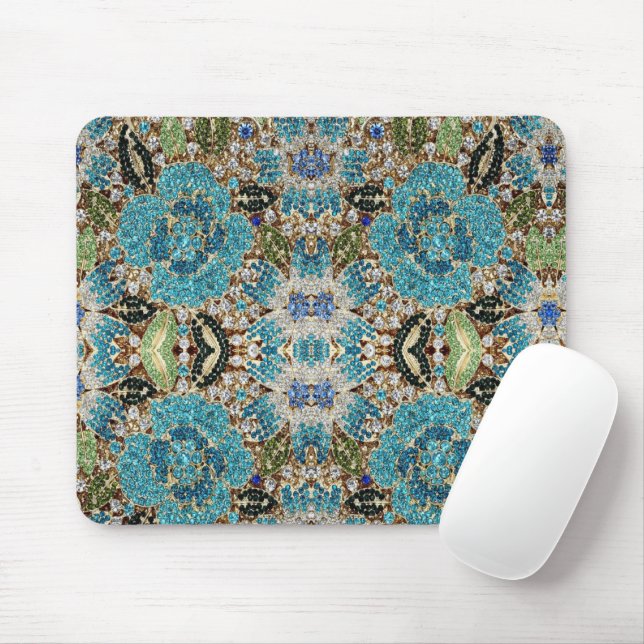 bohemian girly chic silver turquoise blue flower mouse pad (With Mouse)