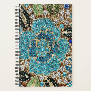 bohemian girly chic silver turquoise blue flower planner