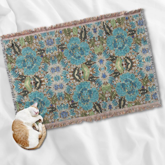 bohemian girly chic silver turquoise blue flower throw blanket (bohemian girly chic silver turquoise blue flower throw blanket)