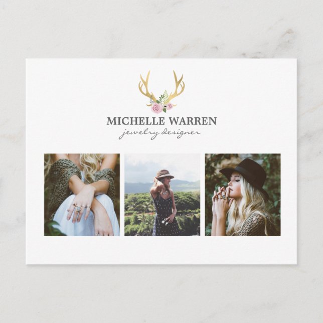 Bohemian Gold Antlers Jewellery Boutique Photo Postcard (Front)