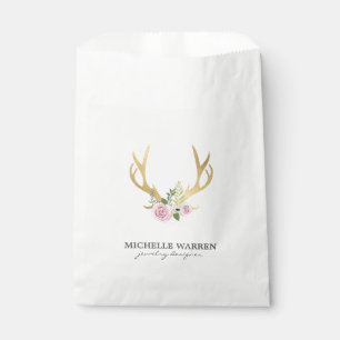 Bohemian Gold Antlers with Flowers Favour Bag