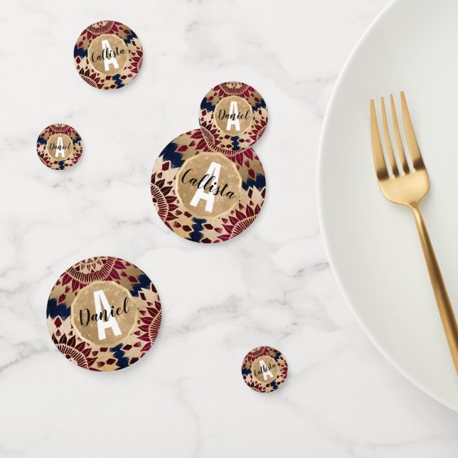 Bohemian Gold Navy Burgundy Hand Drawn Mandala Confetti (Group)