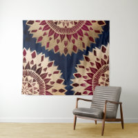 Bohemian Gold Navy Burgundy Hand Drawn Mandala