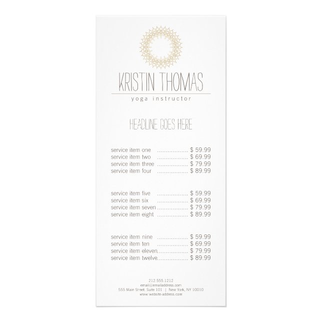 Bohemian Gold Sun Mandala Rack Card (Front)