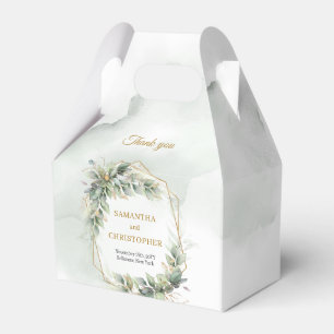 Bohemian green eucalyptus and gold wedding favor box