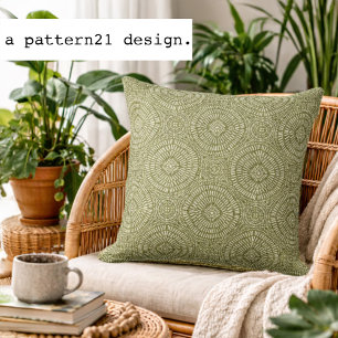 Bohemian green pattern throw pillow