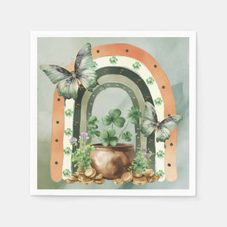 Bohemian Green Watercolor Rainbow Illustration Napkin