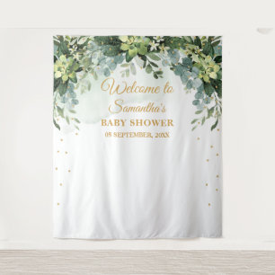 Bohemian greenery succulent baby shower backdrop tapestry