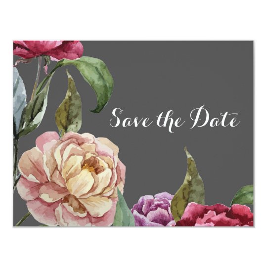 Bohemian Grey & Purple Floral Save the Date Cards