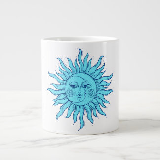 Bohemian Hand-Drawn Esoteric Sun, Crescent Moon Large Coffee Mug