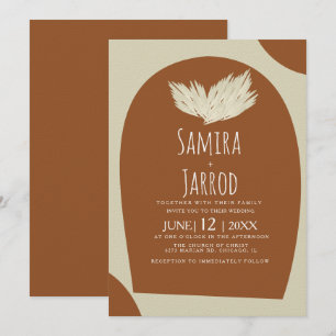 Bohemian Hand Drawn Natural Arch Pampas Wedding Invitation