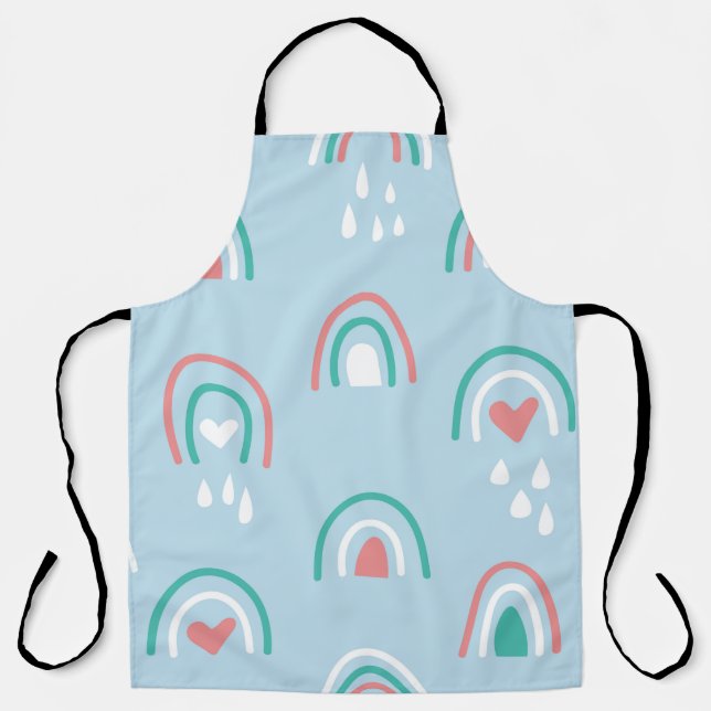 Bohemian hand drawn seamless pattern with rainbow  apron (Front)