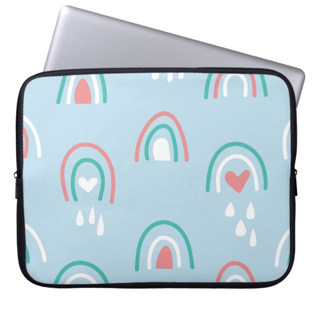 Bohemian hand drawn seamless pattern with rainbow  laptop sleeve (Front)