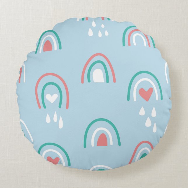 Bohemian hand drawn seamless pattern with rainbow  round pillow (Front)