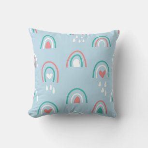 Bohemian hand drawn seamless pattern with rainbow throw pillow