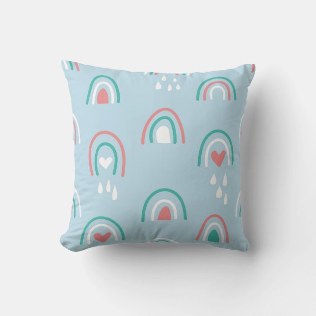 Bohemian hand drawn seamless pattern with rainbow  throw pillow (Front)