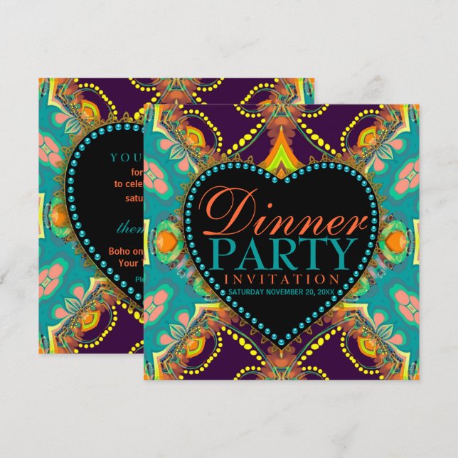 Bohemian Hippie Batik Dinner Party Invitations (Front/Back)