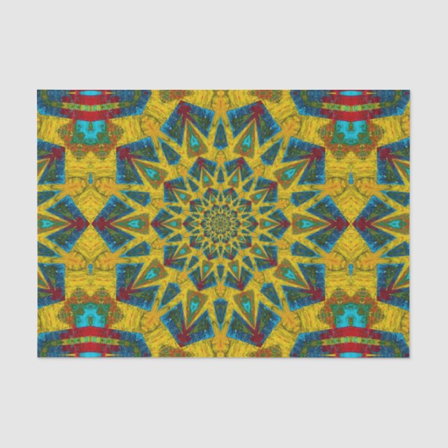   Bohemian Hippie Blue Yellow Floral Ethnic Tribal Tissue Paper (Front)
