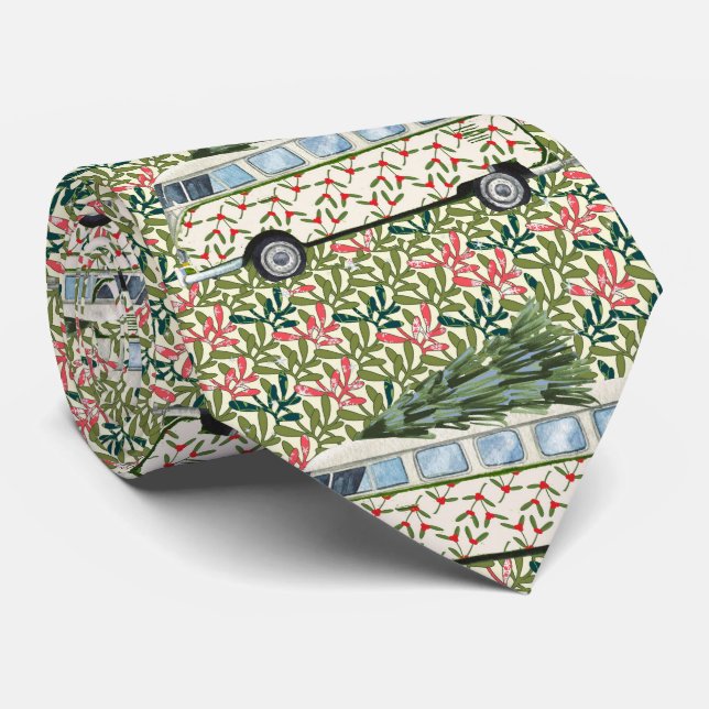 Bohemian Hippie Bus & Christmas Tree Neck Tie (Rolled)
