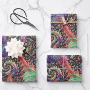 Bohemian Hippie Colourful Jewel Tone Fractal Art Wrapping Paper Sheet
