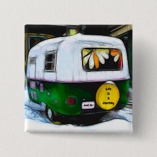 Bohemian Hippie Life Is A Journey Travel Trailer 2 Inch Square Button
