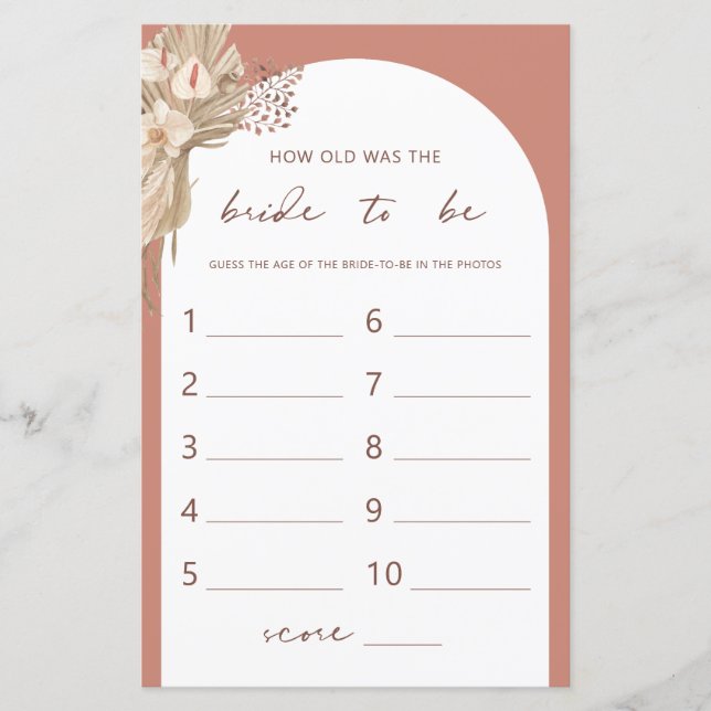 Bohemian How old was the bride shower game (Front)