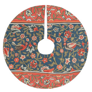 Bohemian Indo-Persian Floral Pattern Vintage Red  Brushed Polyester Tree Skirt