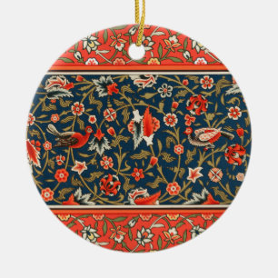 Bohemian Indo-Persian Floral Pattern Vintage Red  Ceramic Ornament
