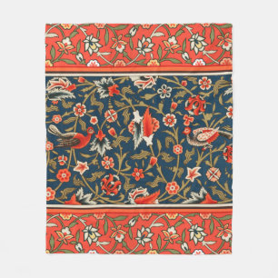 Bohemian Indo-Persian Floral Pattern Vintage Red  Fleece Blanket