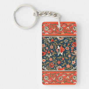 Bohemian Indo-Persian Floral Pattern Vintage Red  Keychain