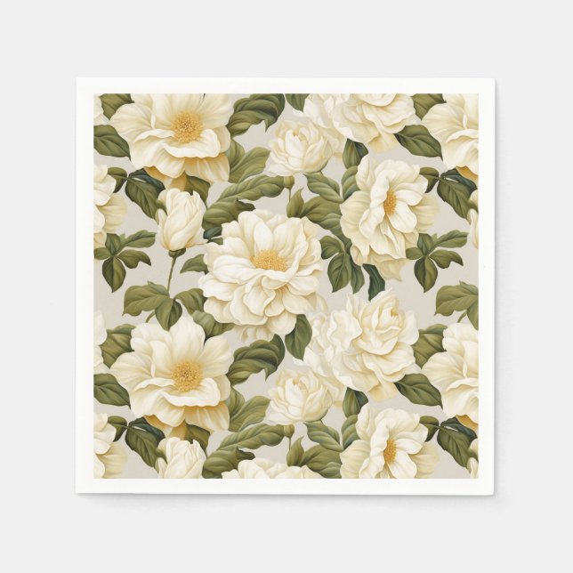 Bohemian ivory beige flowers napkin (Front)