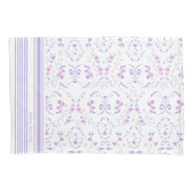 Bohemian Lavender Watercolor Floral Toile Pillowcase (Front)