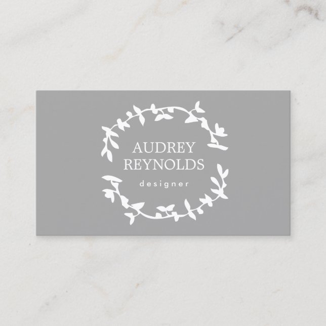 BOHEMIAN LEAF WREATH LOGO on GRAY Business Card (Front)