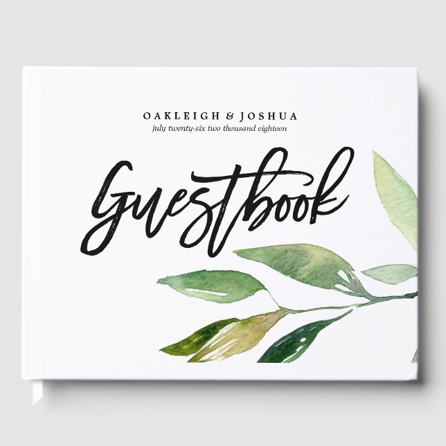 Bohemian Leaves Wedding Guest Book (Front)
