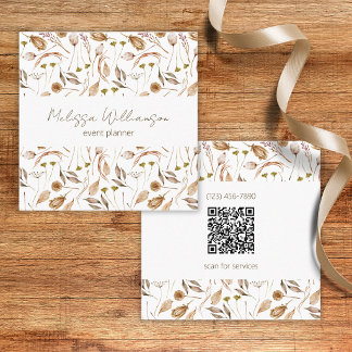 Bohemian Leaves with QR Code Square Business Card
