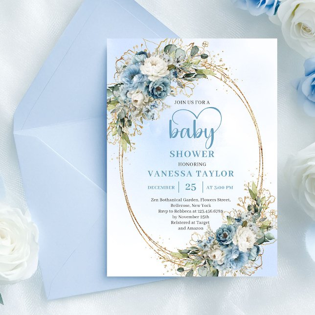 Bohemian Light Blue Eucalyptus Baby Shower Invite  (Bohemian Light Blue Eucalyptus Baby Shower Invite......)