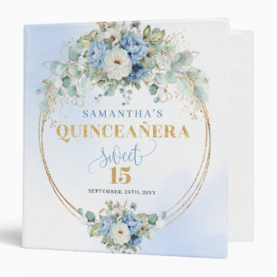 Bohemian Light Blue Floral Gold Quince Photo Book Binder