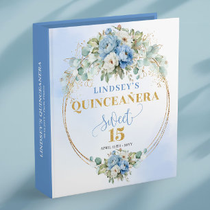 Bohemian Light Blue Floral Gold Quince Photo Book Binder