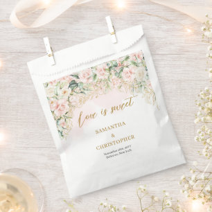 Bohemian light pink roses eucalyptus gold wedding favour bag