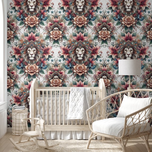 Bohemian Lion & Floral Majesty Wallpaper (Kids)