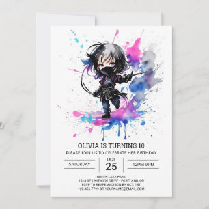 Bohemian Little Ninja Girl Birthday Invitation