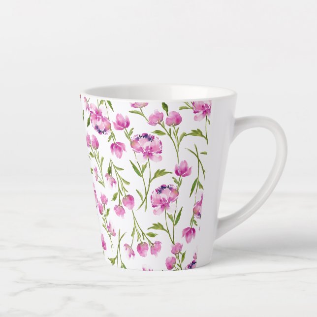 Bohemian loose watercolor flowers Pink and Green Latte Mug (Right)