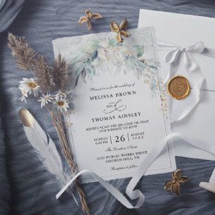 Bohemian Lush Greenery Budget QR Code Wedding Invitation