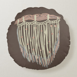 Bohemian Macrame Hanging Brown Beige Round Pillow