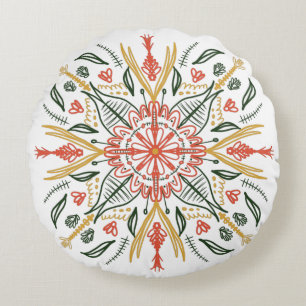 Bohemian Mandala Colourful Botanical Greenery Round Pillow