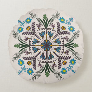 Bohemian Mandala Colourful Botanical Round Pillow