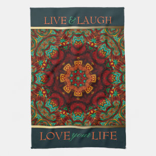 Bohemian Mandala Gold+Teal Quote Towel